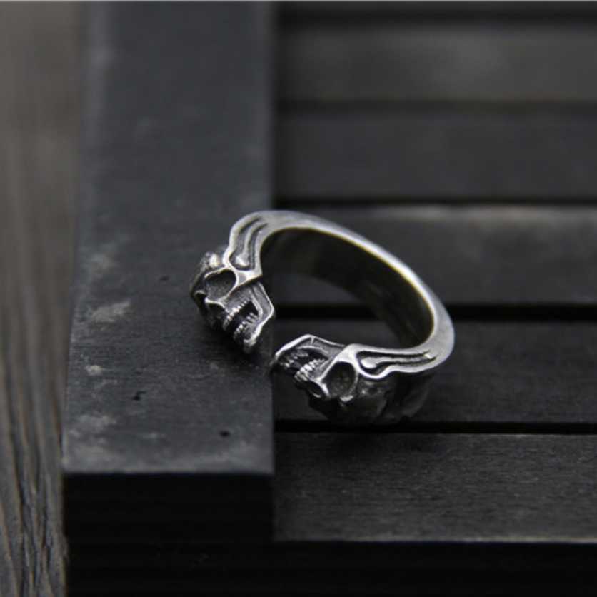 Band Rings Unibabe Pure silver skull Fashion Open Ring men women Real silver Double skull Rings Male 925 silver ring Jewelry gift
