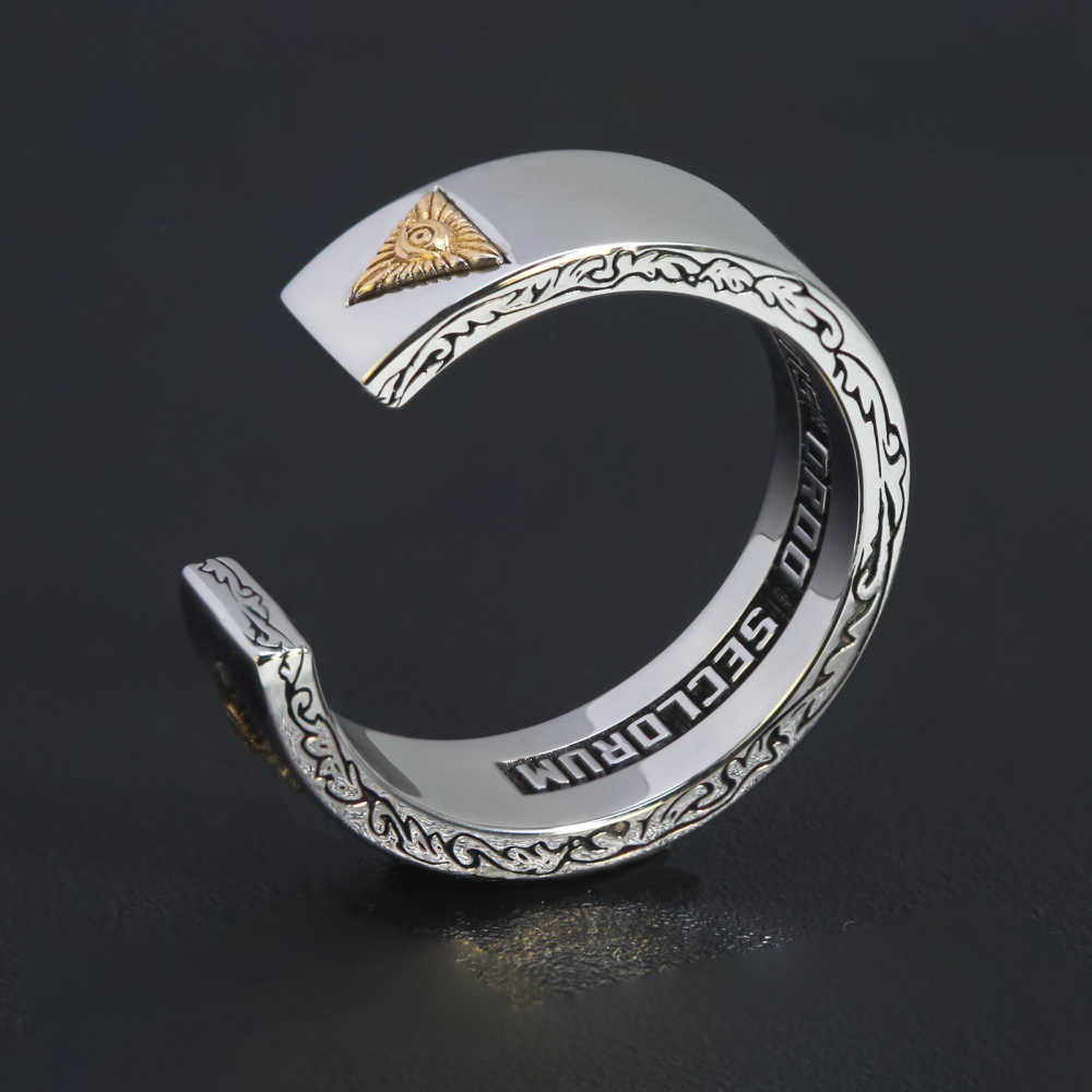 Band Rings Masonic All Seeing Eyes Annuit Coeptis Novus Ordo Seclorum 925 Sterling Silver Ring