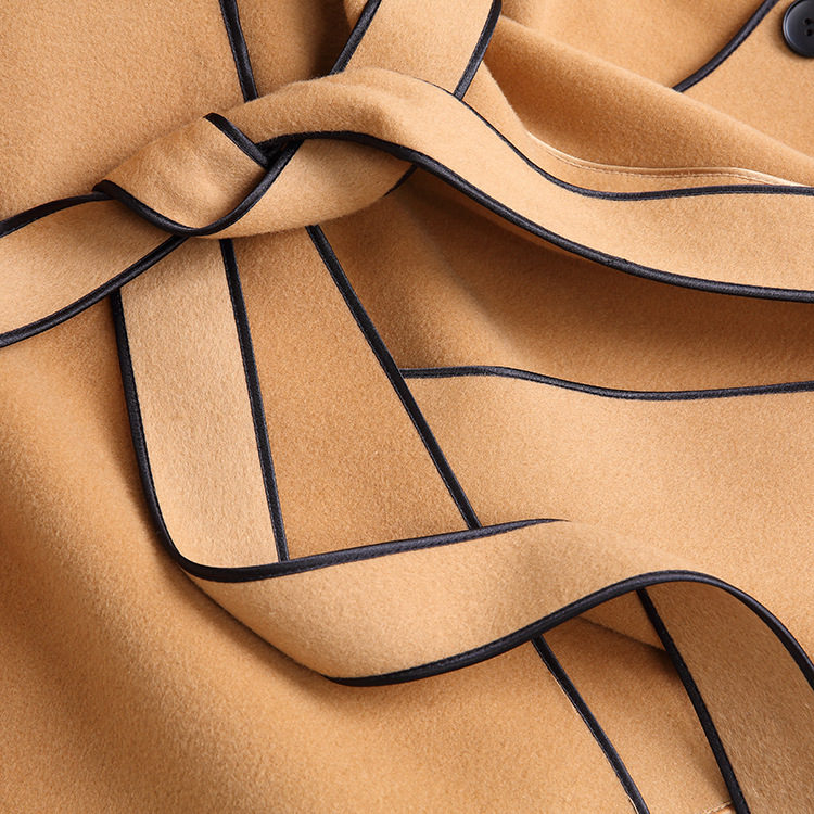 OC440m20# Women's Wrap Coat Winter Commuting Attire Double-sided Cashmere Coat with Medium Length Contrasting Wool