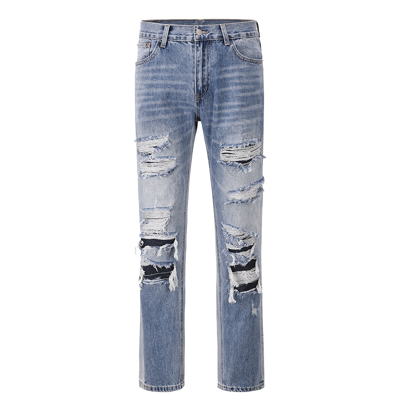 Mens Jeans Washed vintage jeans patchwork damaged denim loose casual men distressed ripped y2k for 230809