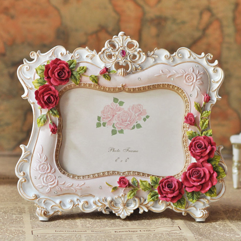 Frames 6inch 7inch Picture Frame European Style Resin Rose Flower P o Oval Rectangle Shape for Wedding Gifts Home Decor 230810