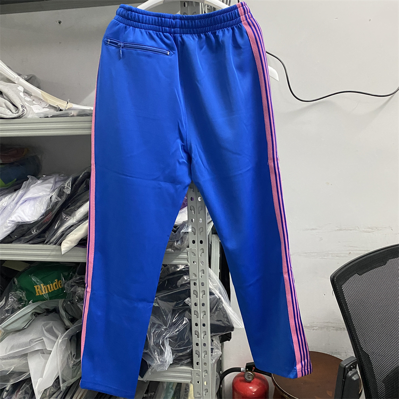 Mens Pants Blue Needles Sweatpants Men Women Quality Pink Stripe Butterfly Track Narrow AWGE Trousers 230809