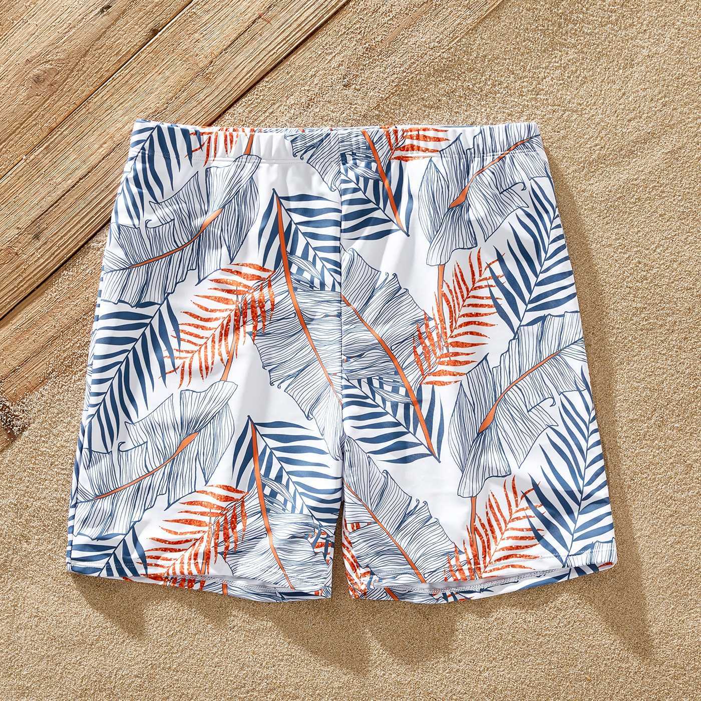 Family Matching Outfits Family Matching Outfits Solid Leaf-print Halter Neck One-piece Swimsuit or Swim Trunks Shorts R230810