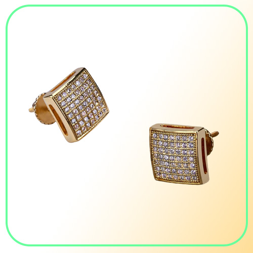 Mens Hip Hop Stud Earrings Jewelry New Gold Silver Simulated Diamond Square Men Fashion Earring