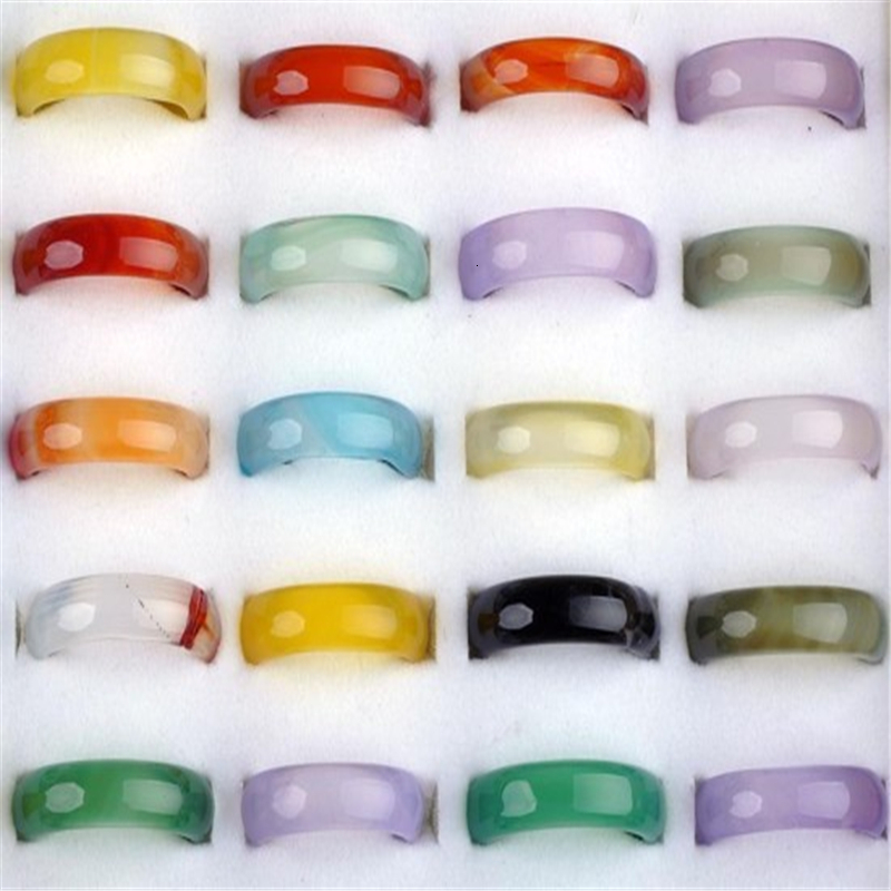 Solitaire Ring Wholesale 50pcs Natural Stone Agates Rings High Quality Texture Gem Finger Individuality Unisex Ring Jewelry 230810