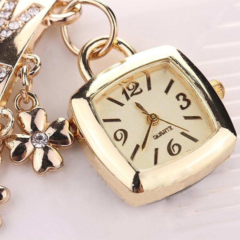 Other Watche Bracelet Watch Women Love Letters Inlaid Chain Flower Pendant Wrist Reloj Mujer Ladies Watches Gift 230809