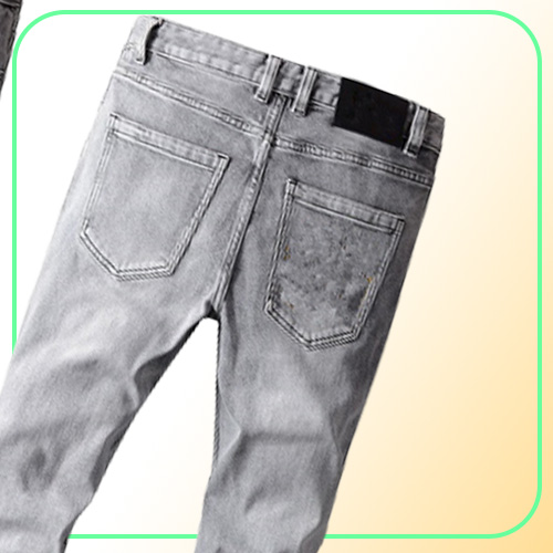 Luxurys Designer Mens Jeans Solid Classic Style Severe Washed Grey Luxury Pants Slimleg Fit Motorcycle Biker Denim Fashion Trouse5557157