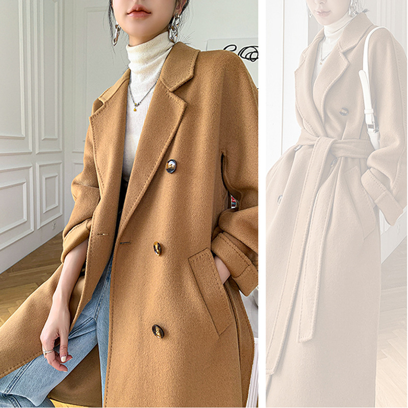 0C448m73 Autumn and Winter Women's Wool and Blends Double Sided Cashmere Coat Medium Long Double Breasted Wool