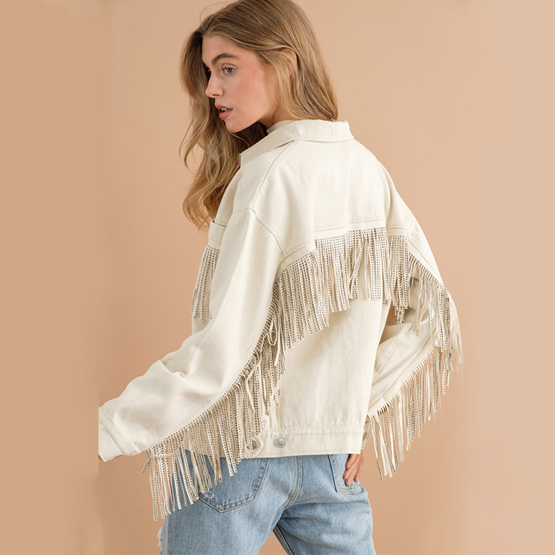 Womens Jackets Casual Denim Jacket Kpop Tassel Streetwear Vintage Washed Long Sleeve For Women Korean Fringe Loose Coat 230809