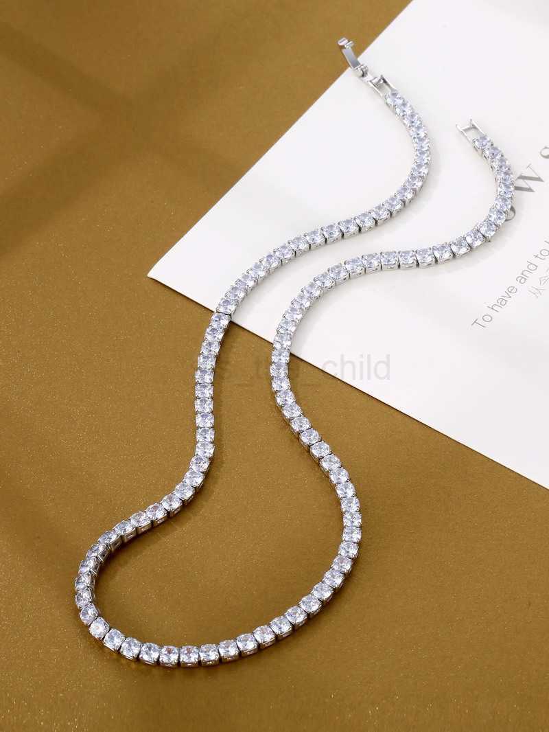 Pendant Necklaces Trendy 4mm Lab Diamond Necklace White Gold Filled Party Wedding Necklaces For Women Bridal Tennis Chocker Jewelry Gift