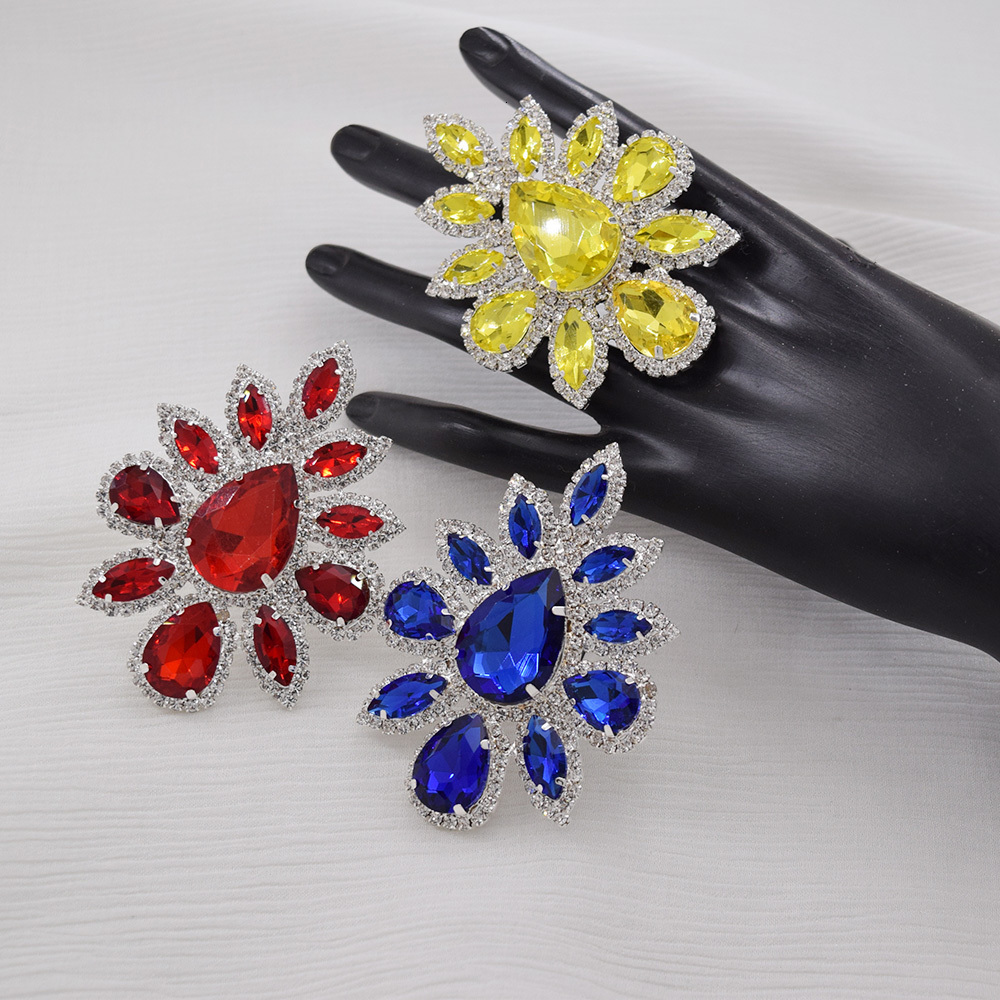 Solitaire Ring Big size 5.2*7.3cm oval big women rings adjustable jewelry fashion show ring for wedding jewelry crystal rhinestones jewelry 230810