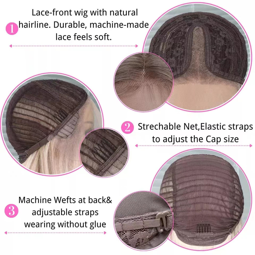 Brown Front Long Straight Synthetic Wigs For Women Middle Highlight Blonde T Part Glueless Lace Wig 100% Human Hair