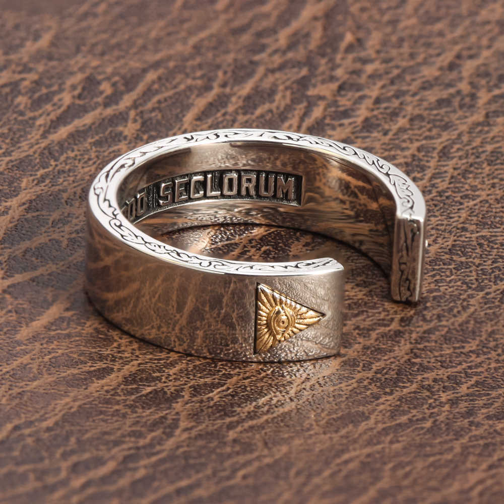 Band Rings Masonic All Seeing Eyes Annuit Coeptis Novus Ordo Seclorum 925 Sterling Silver Ring