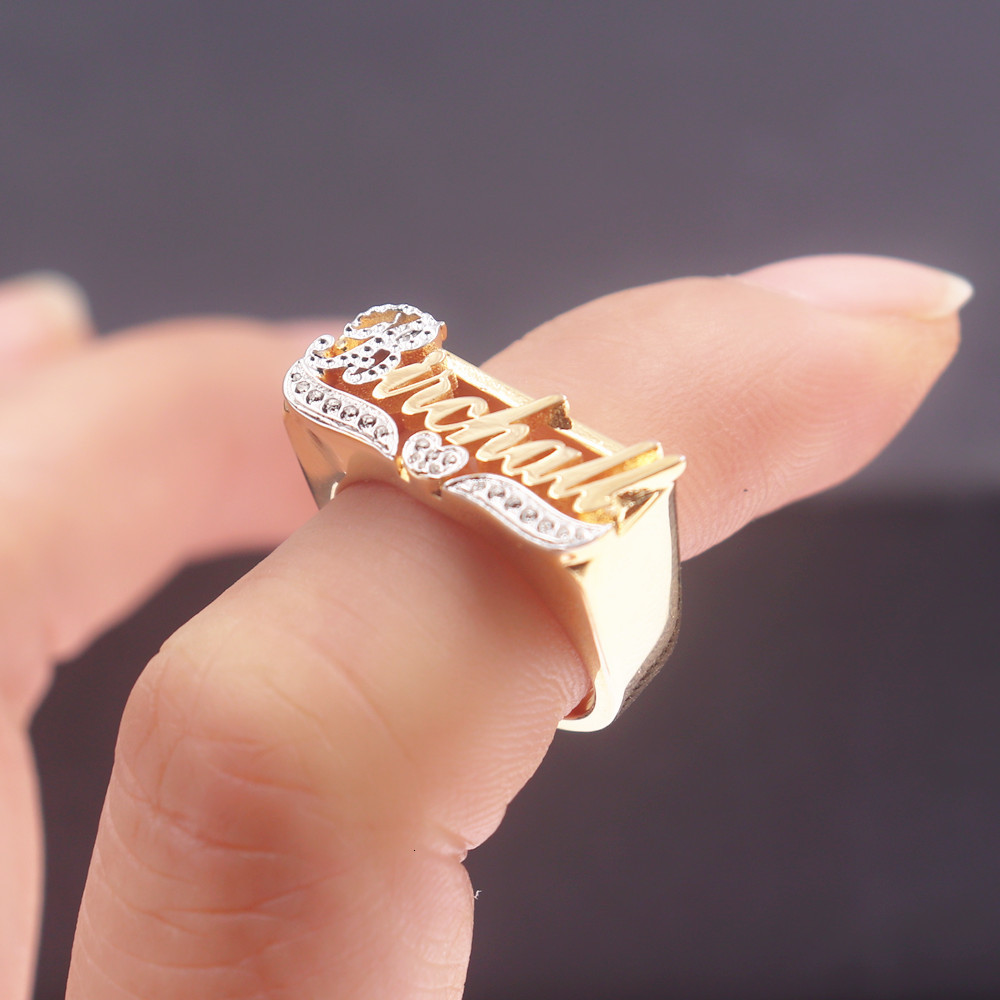 Wedding Rings Custom Nameplate Name Ring Stainless Steel Jewelry Personalized 3D Name Rings Women Men Chunky Anel Masculino Christmas Gift 230810