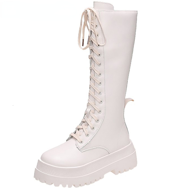 Boots Women Motorcycle Knee-high Boots Woman Fashion Thick Sole Platform Flats Heels Zipper Botas Femininas Long Booties 230809
