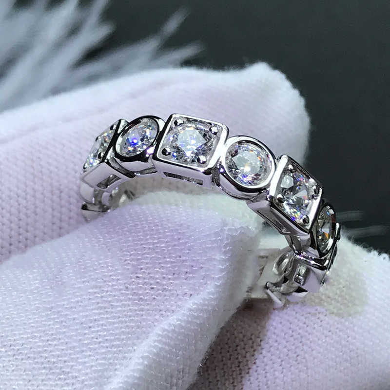 Band Rings ANZIW 925 Sterling Silver 3.5mm Round Cut Full Eternity Ring for Women Simulated Diamond Square Engagement Wedding Band Ring