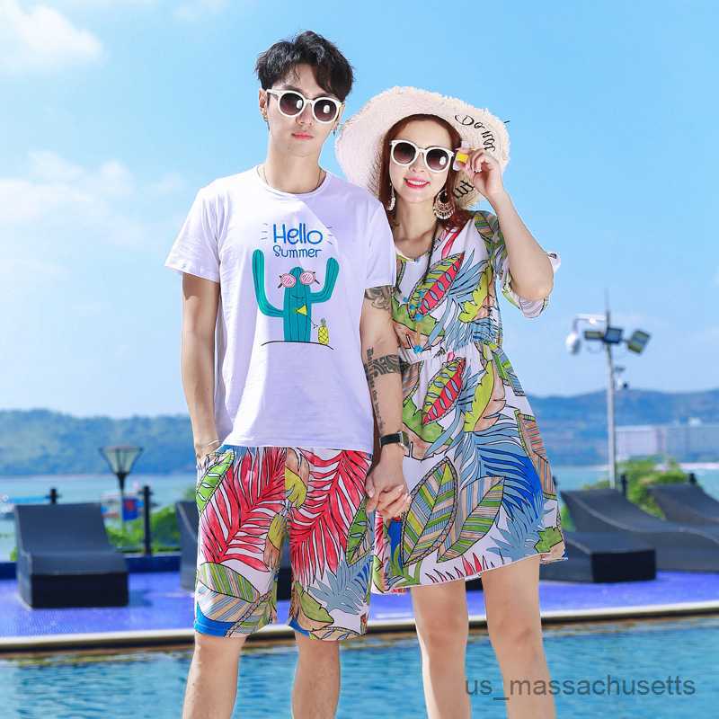 Family Matching Outfits Family Look Mother Daughter Summer Beach Dresses Holiday Family Matching Outfits Cotton T-shirts Matching Couple Outfits R2308