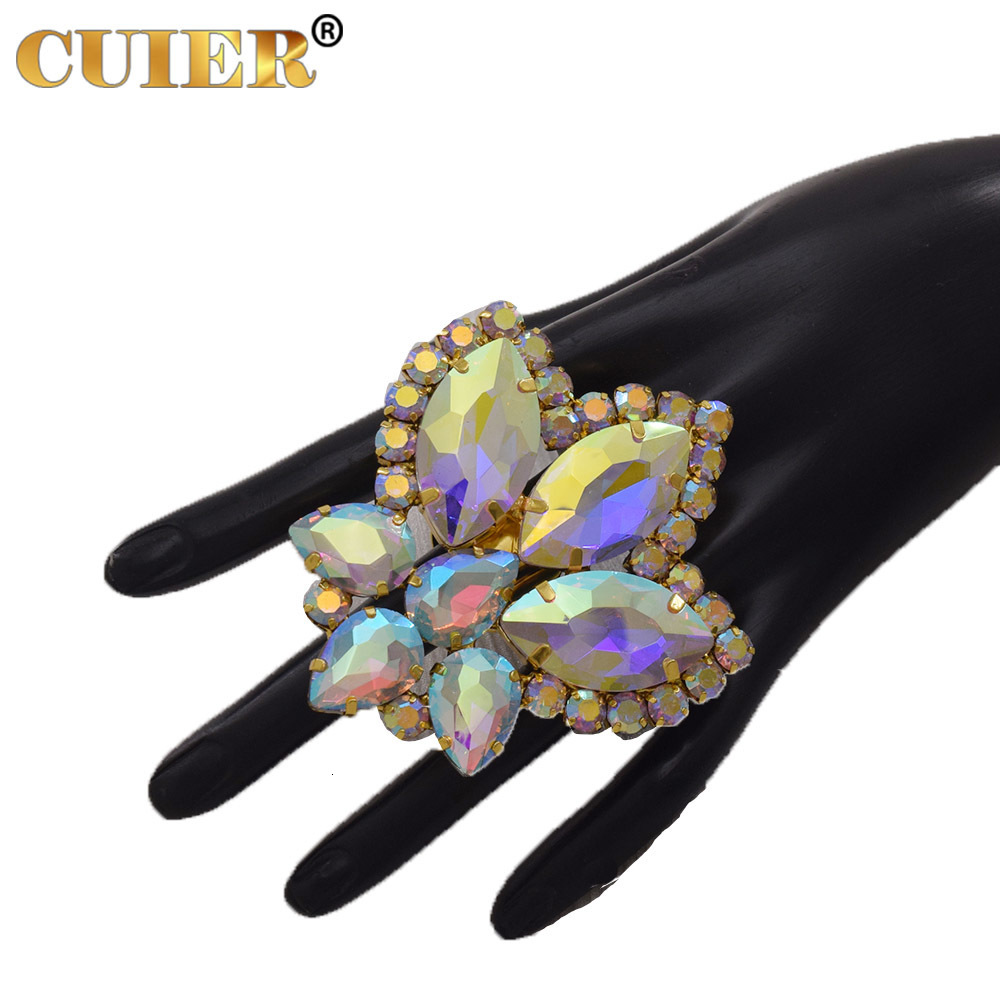 Solitaire Ring CuiEr 7.5cm Crystal AB Glass strass Adjustable Ring for Women Huge Ring Big Size Wedding Performance Stage Jewelry 230810