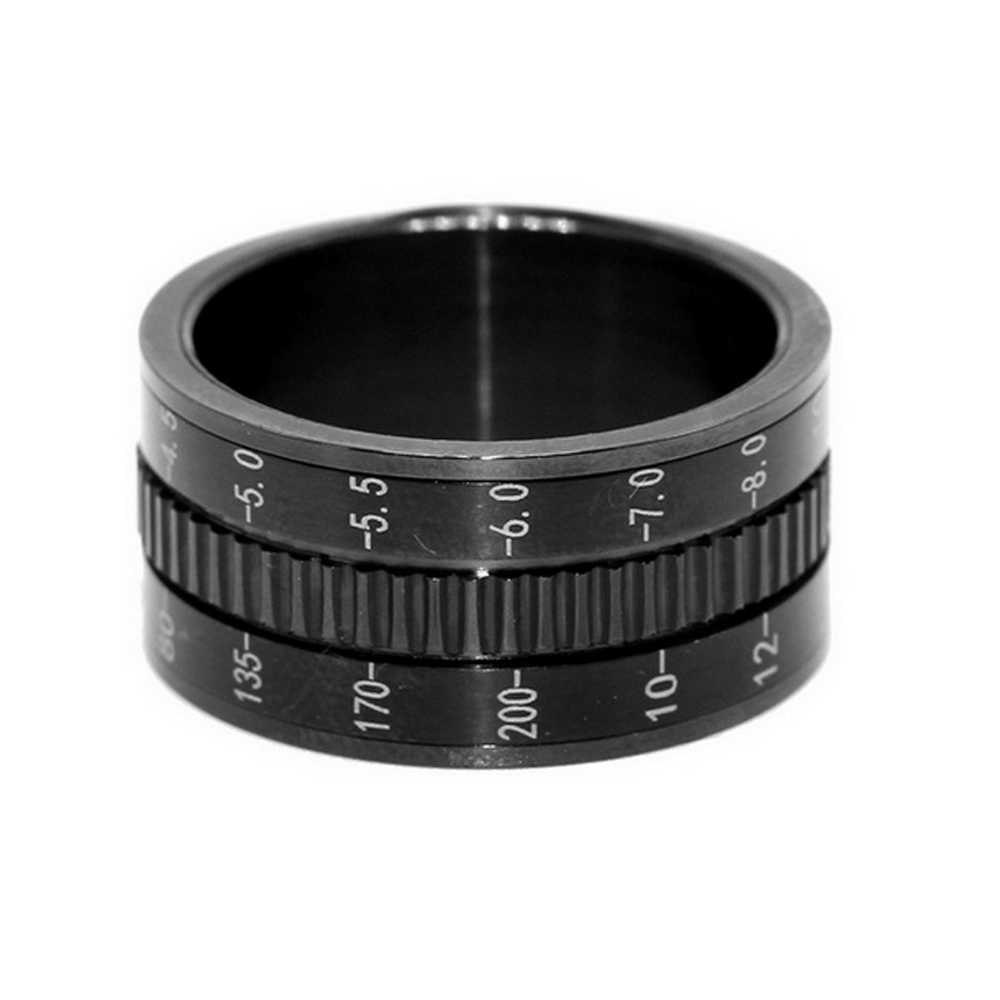 Band Rings Men's Stainless Steel Black Camera Lens Photographers Triple Spinning Band Ring