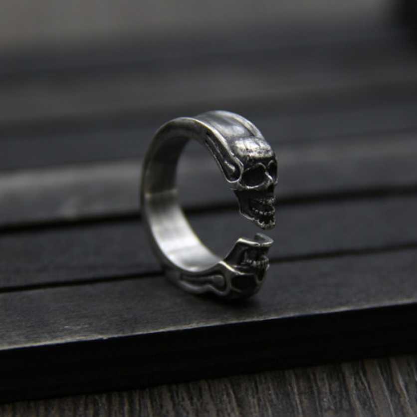 Band Rings Unibabe Pure silver skull Fashion Open Ring men women Real silver Double skull Rings Male 925 silver ring Jewelry gift