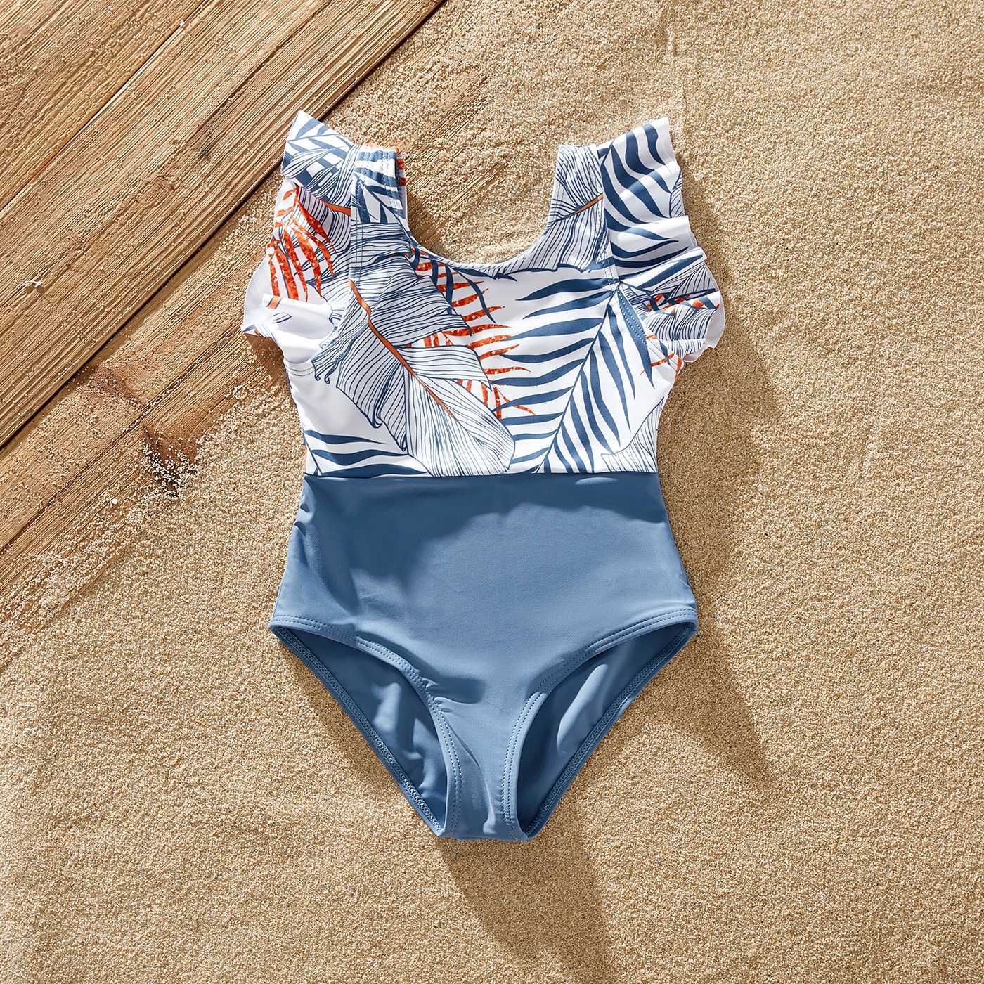 Family Matching Outfits Family Matching Outfits Solid Leaf-print Halter Neck One-piece Swimsuit or Swim Trunks Shorts R230810