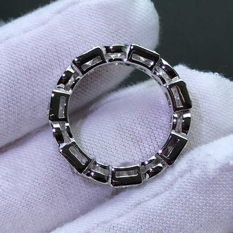 Band Rings ANZIW 925 Sterling Silver 3.5mm Round Cut Full Eternity Ring for Women Simulated Diamond Square Engagement Wedding Band Ring