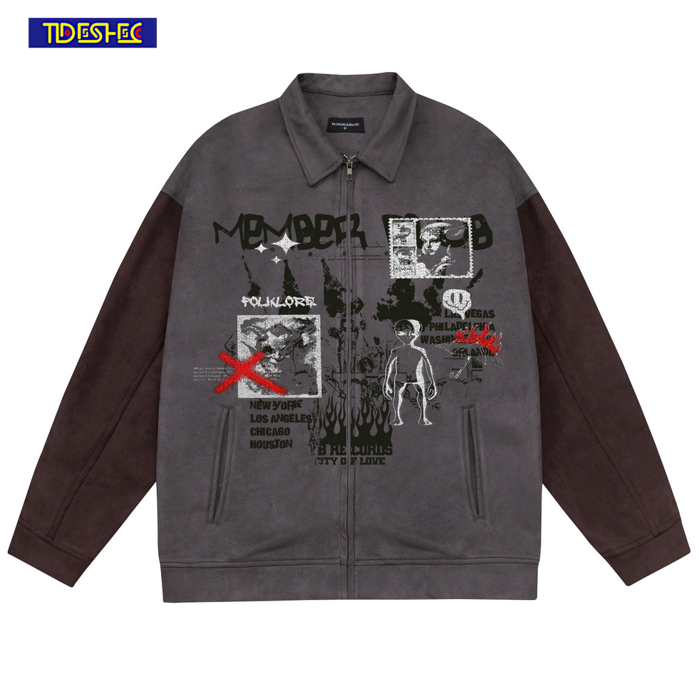 Mens Jackets Men Streetwear Abstract Cartoon Pattern Print Vintage Coat Oversized Casual Fashion Autumn Winter Hip Hop 230810