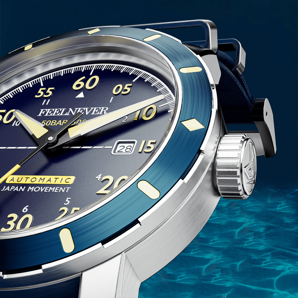 Wristwatches FeelNever Professional Outdoor Sports 8215 Men Automatic Mechanical Watches Sapphire 50Bar Diving Nylon Strap reloj hombre 230809