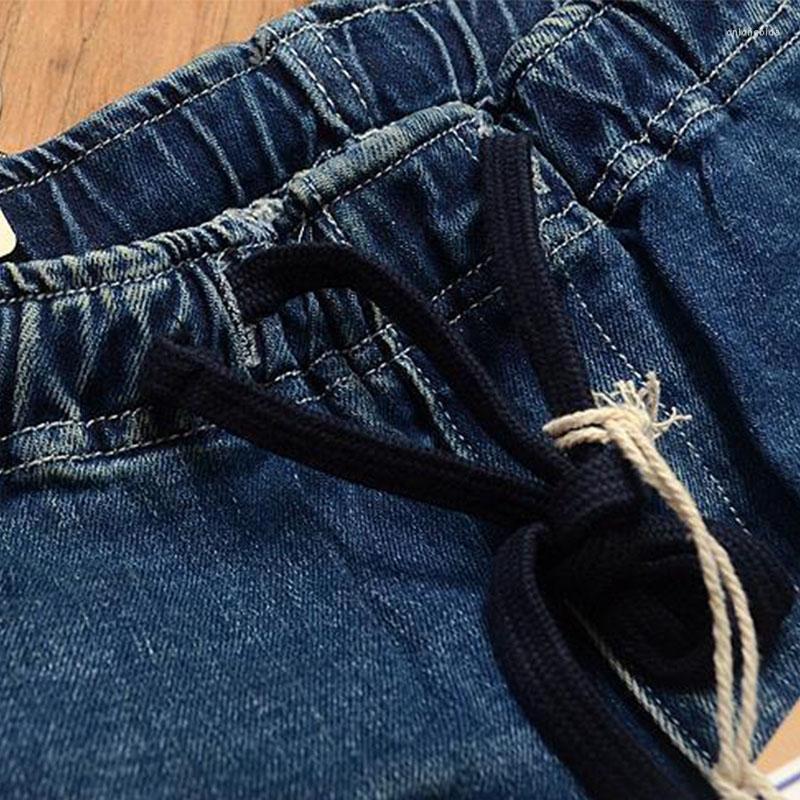 Men's Jeans Functional Large Pocket Cargo Vintage Elastic Waist Cropped Pencil Denim Pants Male