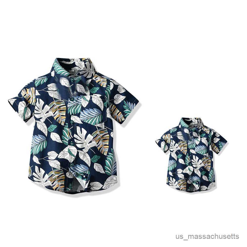 Family Matching Outfits Summer Kids Clothes Boys Short Sleeve Shirt Hawaiian Father and Son Floral Cotton Casual Cardigan Matching Family Outfits R230
