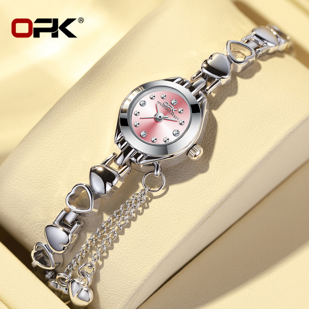 Other Watches OPK Fashion Women's Original Quartz Bracelet Watch Diamond Clock Round Dial Stainless Steel Love Waterproof 230809