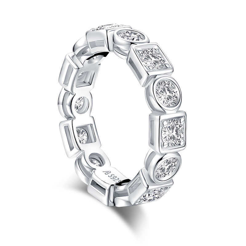 Band Rings ANZIW 925 Sterling Silver 3.5mm Round Cut Full Eternity Ring for Women Simulated Diamond Square Engagement Wedding Band Ring