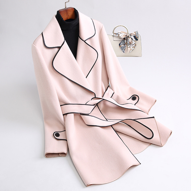 OC440m20# Women's Wrap Coat Winter Commuting Attire Double-sided Cashmere Coat with Medium Length Contrasting Wool