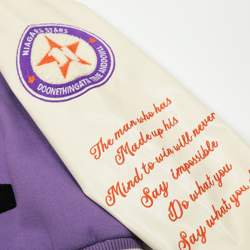 Mens Jackets Men PU Leather Sleeve Varsity Couple High Street Letter Embroidery Color Matching Loose Casual Purple Baseball Outwear 230809