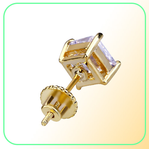Mens Hip Hop Stud Earrings Jewelry High Quality Fashion Gold Silver Square Simulated Diamond Earring 6mm