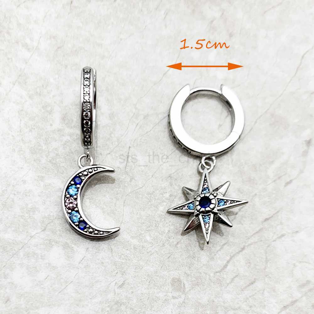 Charm Royalty Star Moon Hinged Hoop Bohemia Fine Jewerly For Women Lucky Gift In 925 Sterling Silver