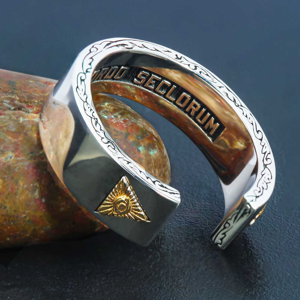 Band Rings Masonic All Seeing Eyes Annuit Coeptis Novus Ordo Seclorum 925 Sterling Silver Ring