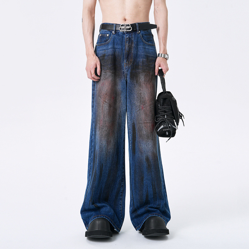 Mens Jeans FEWQ Bell Bottom Y2k Vintage Gradient Color Male Denim Pant High Street Straight Trousers Hip Hop Summer 24B2693 230809