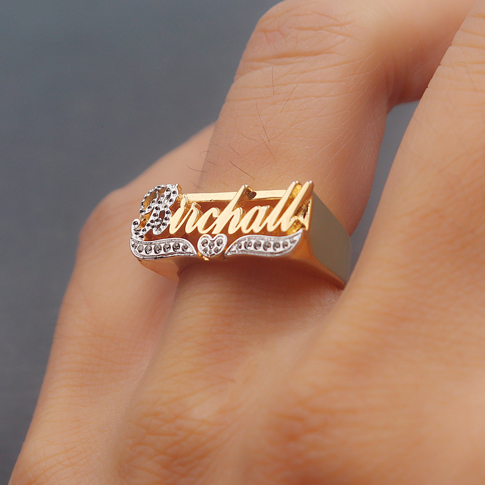 Wedding Rings Custom Nameplate Name Ring Stainless Steel Jewelry Personalized 3D Name Rings Women Men Chunky Anel Masculino Christmas Gift 230810