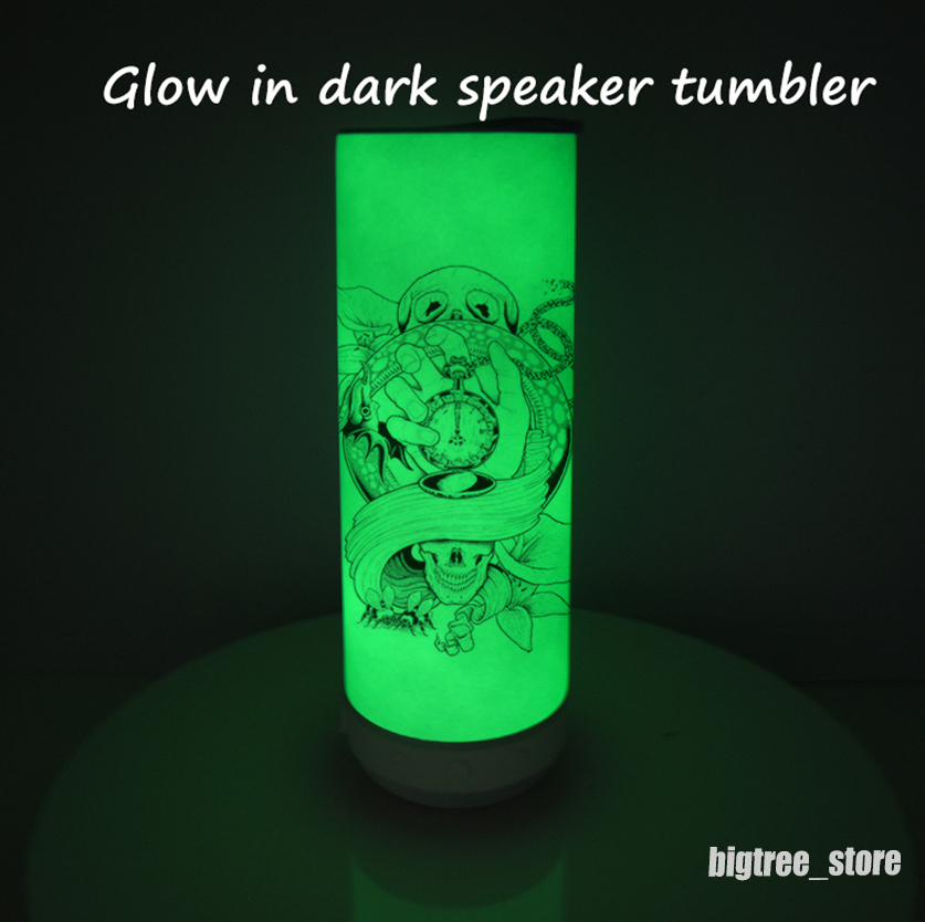 Glow Sublimation Tumbler with Bluetooth Speaker Blanks 20oz Music Cup White Luminous Travel Mug Straight Smart Portable Wireless in Bulk with straw