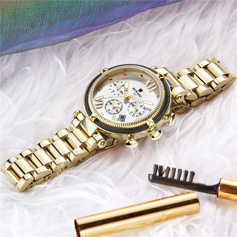 Other Watches REWARD Gold Watch Women Ladies 3 ATM Waterproof Steel Women's Bracelet Female Clock Relogio Feminino 230809