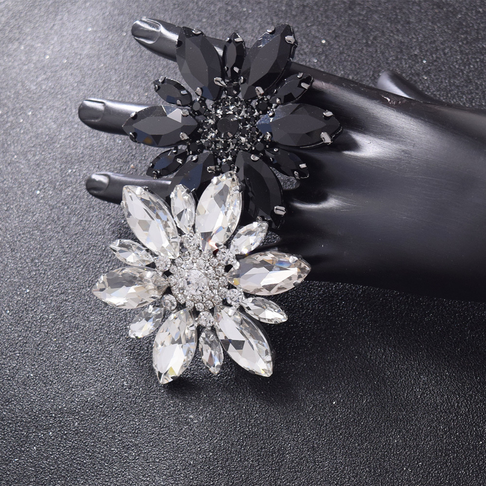 Solitaire Ring 7.2cm big size shiny glass rhinestones women ring adjustable crystal black wedding jewelry Stage Festival accessories 230810