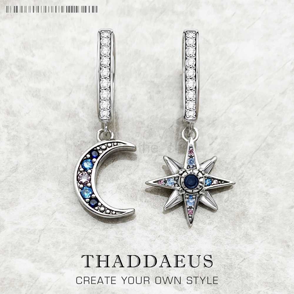 Charm Royalty Star Moon Hinged Hoop Bohemia Fine Jewerly For Women Lucky Gift In 925 Sterling Silver