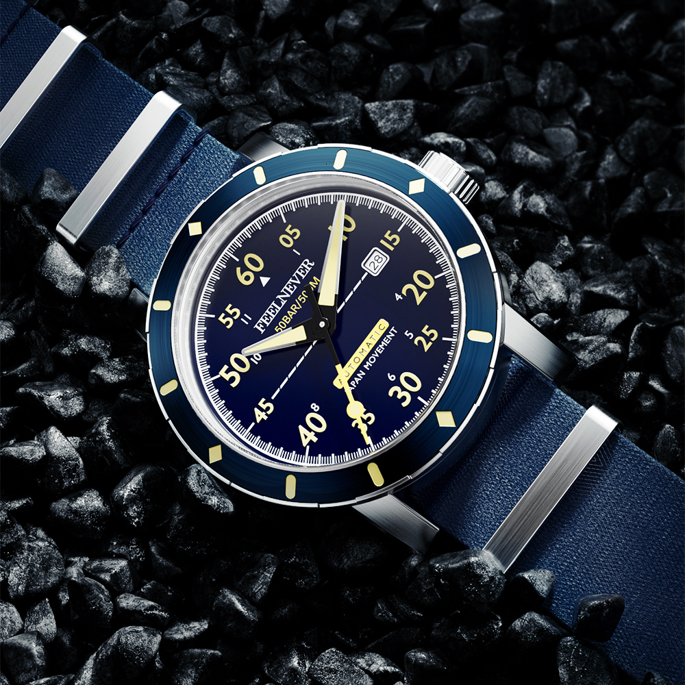 Wristwatches FeelNever Professional Outdoor Sports 8215 Men Automatic Mechanical Watches Sapphire 50Bar Diving Nylon Strap reloj hombre 230809