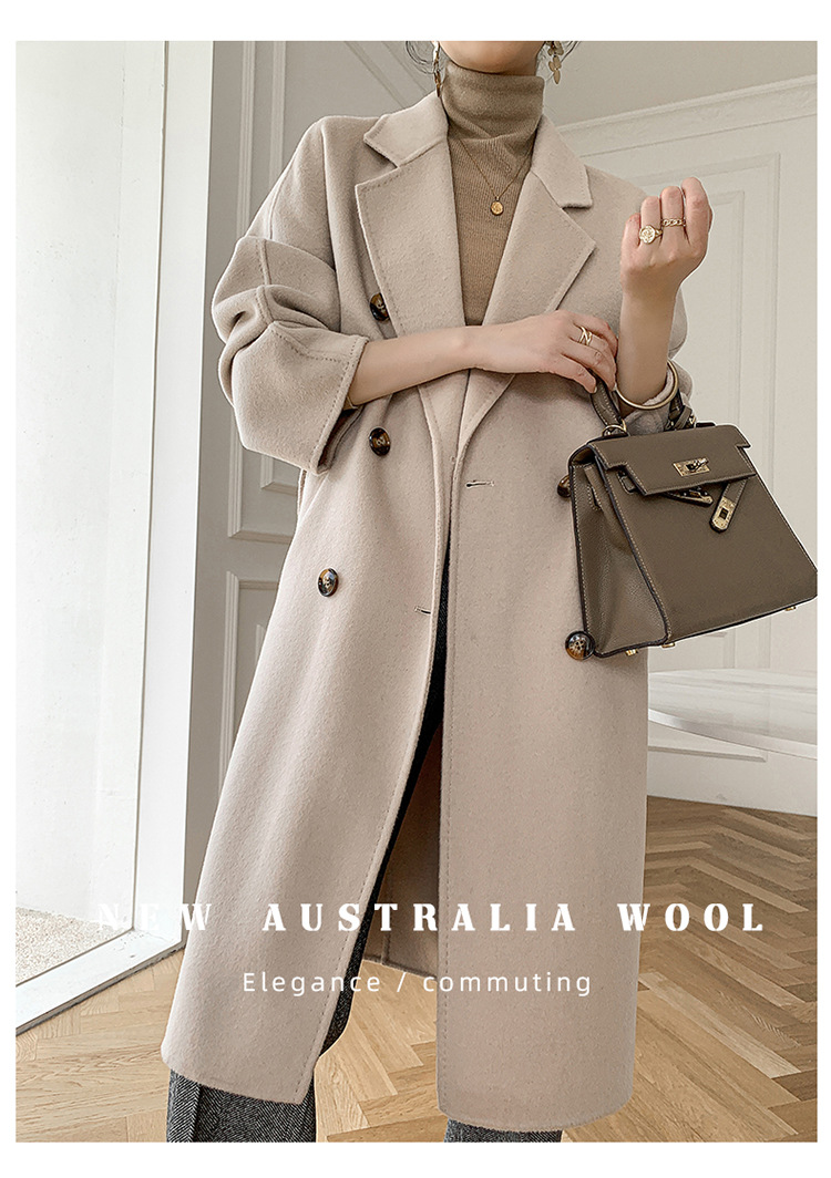 0C448m73 Autumn and Winter Women's Wool and Blends Double Sided Cashmere Coat Medium Long Double Breasted Wool