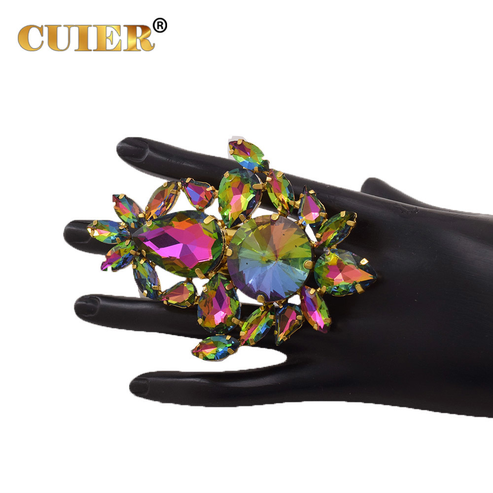 Solitaire Ring CUIER 6*9cm Exaggerated Huge Rings for Women Crystal AB Glass Gemstones Big Size Jewelry for Wedding 230810
