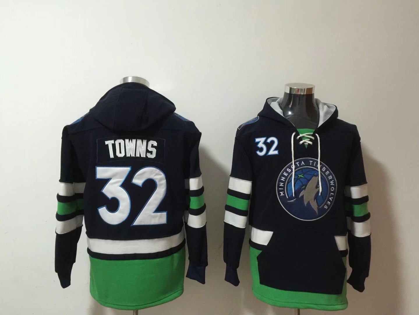 Karl-Anthony Towns Timberwolve Old Time Basketball Jerseys Minnesotas Hoodie Pullover Sports Sweatshirts Winter Jacket Blue Size S-XXL