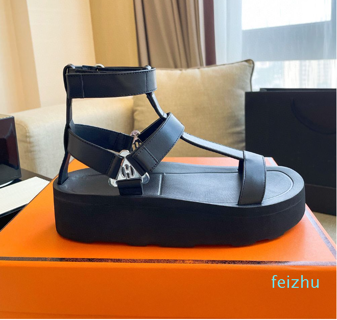Top quality Gladiator chunky sandals adjustable ankle-strap vegetal flats shoes platform luxury designers Slides factory footwear35-40