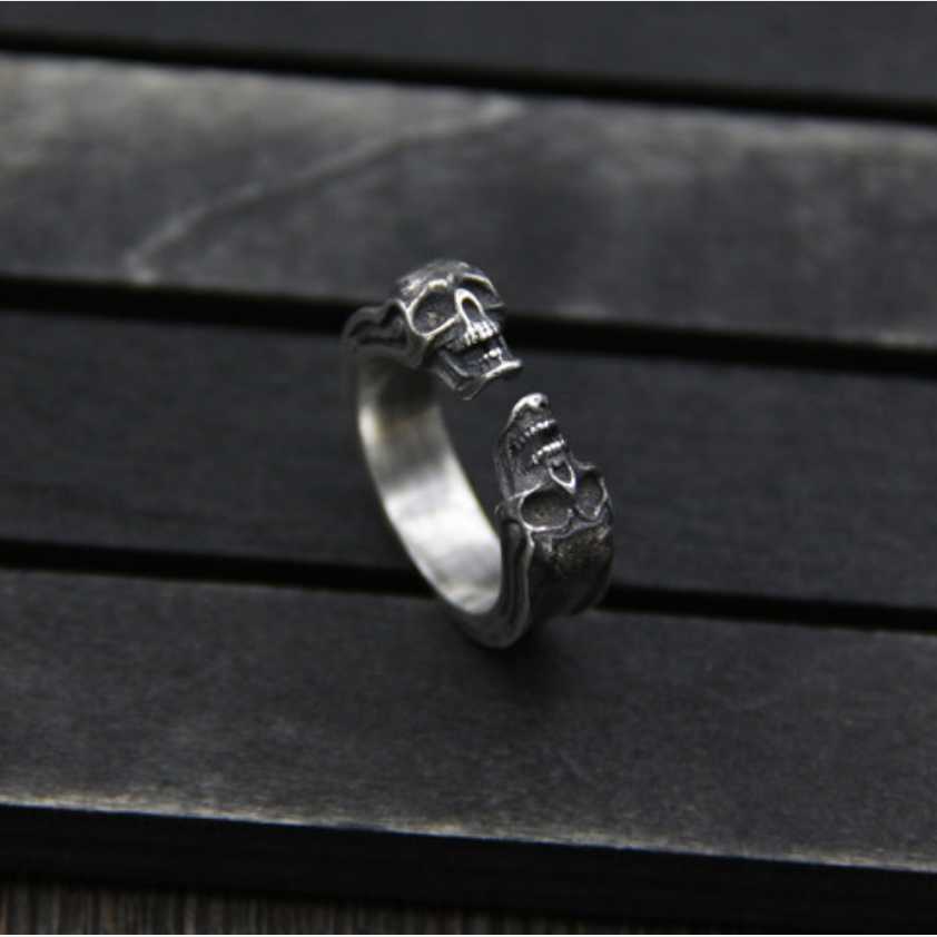 Band Rings Unibabe Pure silver skull Fashion Open Ring men women Real silver Double skull Rings Male 925 silver ring Jewelry gift