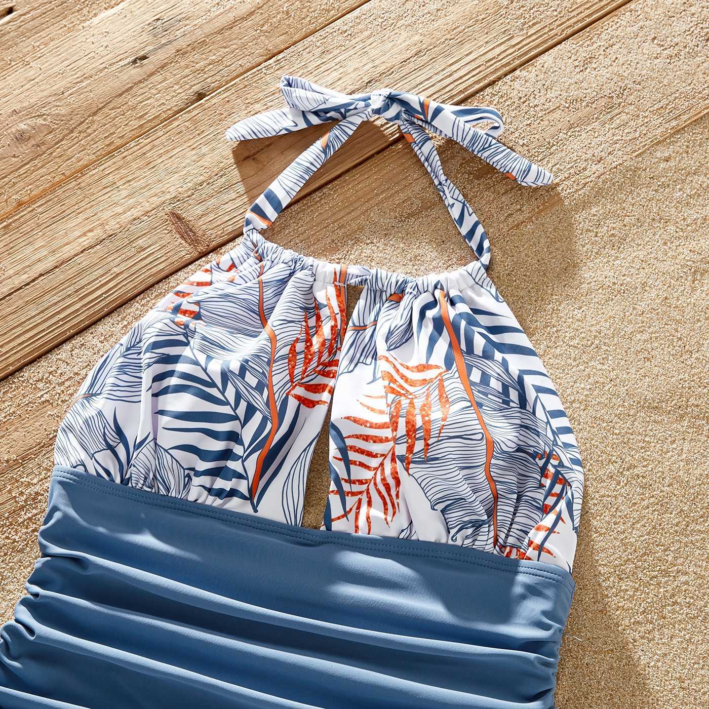 Family Matching Outfits Family Matching Outfits Solid Leaf-print Halter Neck One-piece Swimsuit or Swim Trunks Shorts R230810